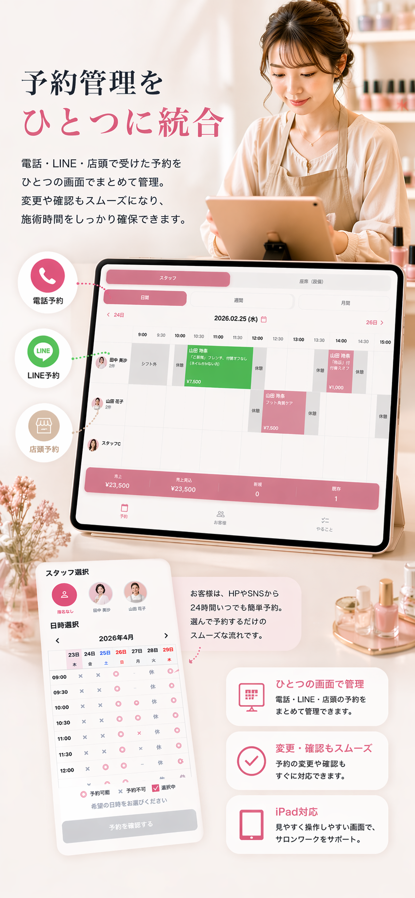 予約管理をひとつに統合するイメージ