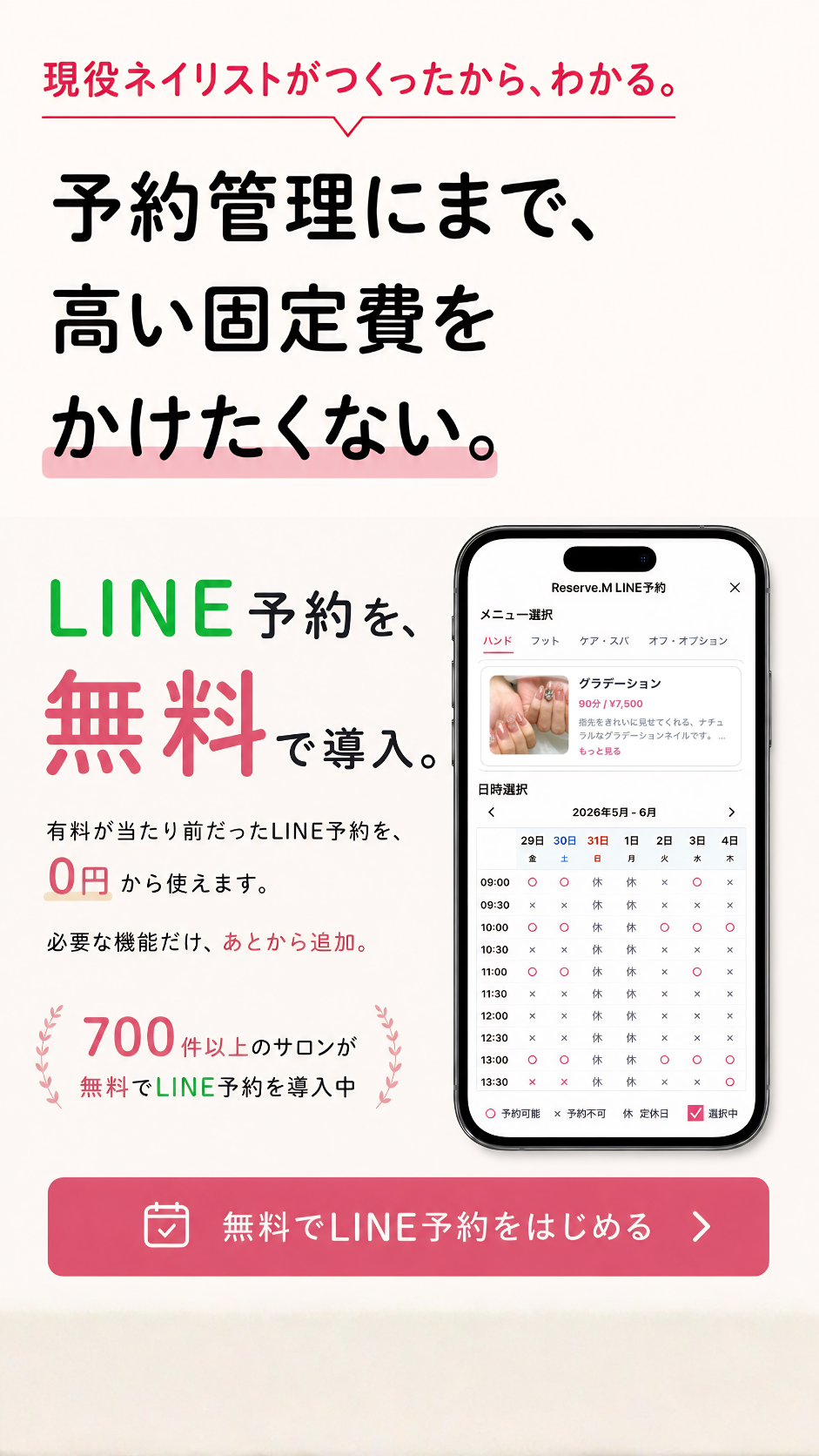 Reserve.Mで無料のLINE予約を導入できるイメージ