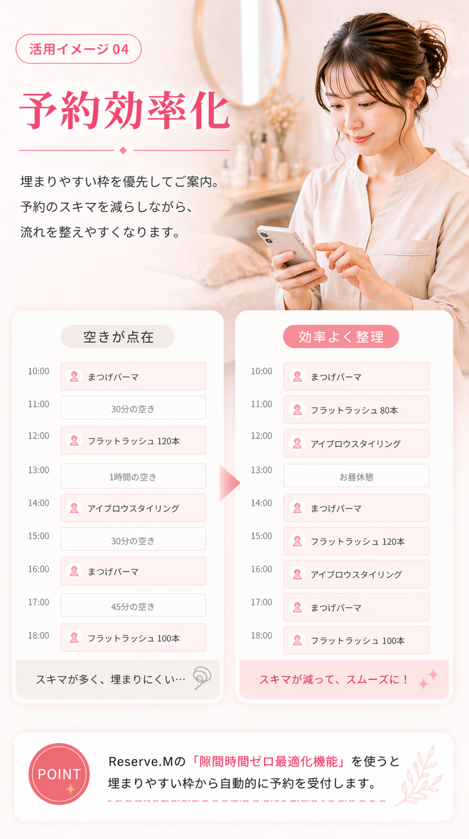 アイラッシュ・アイブロウサロンの予約効率化イメージ