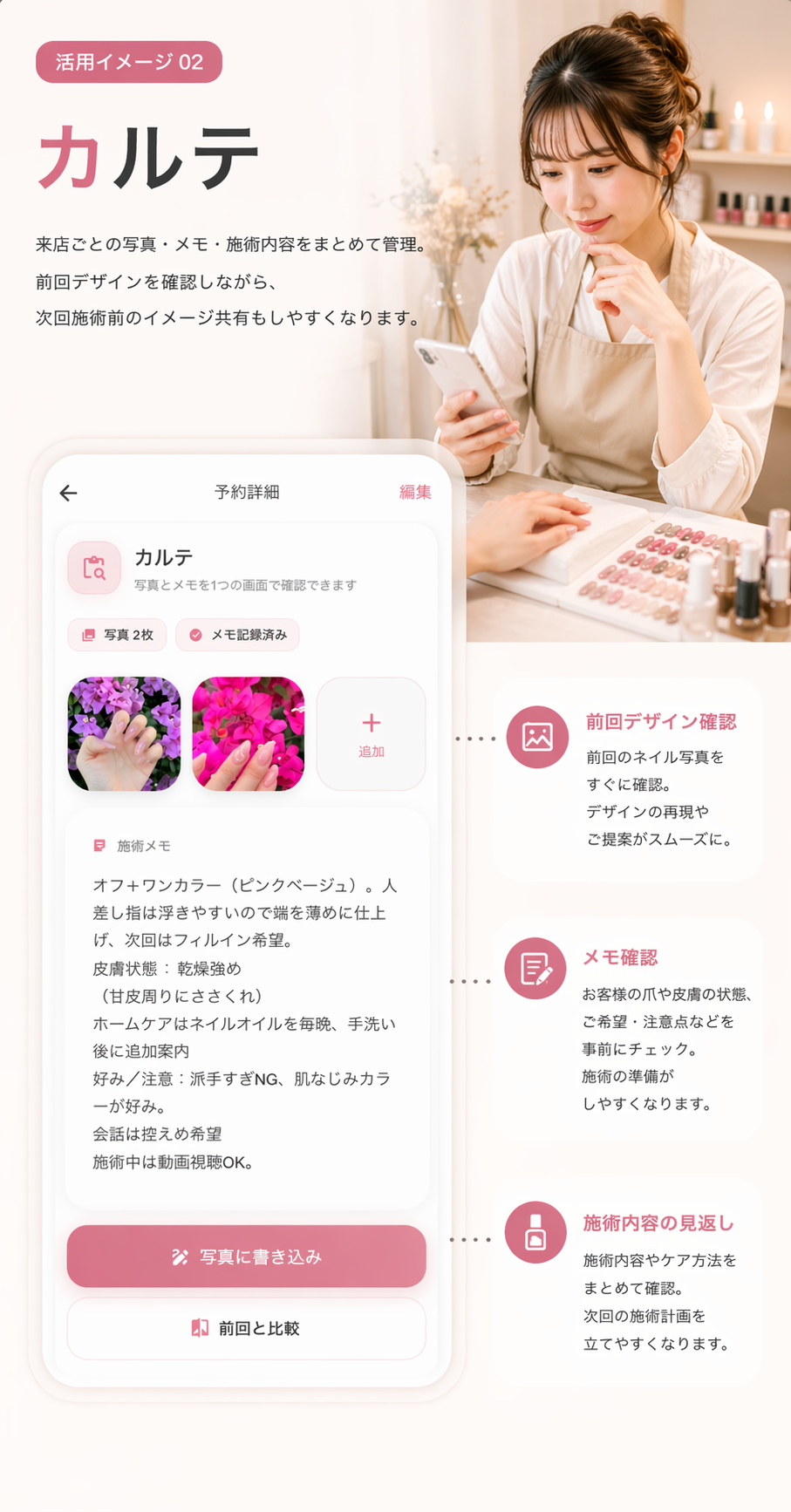 ネイルサロンのカルテ管理イメージ