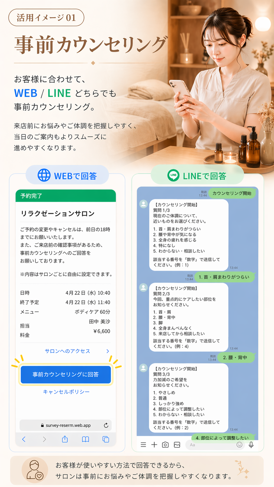 リラクゼーションサロンの事前カウンセリングイメージ