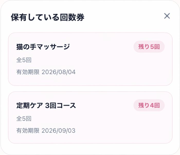 残り回数と有効期限を確認できる電子回数券